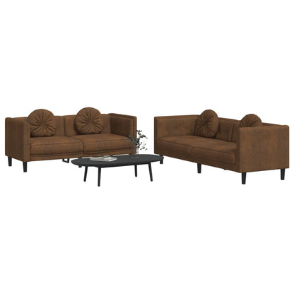 Set di Divani 2 pz con Cuscini Marrone in Velluto