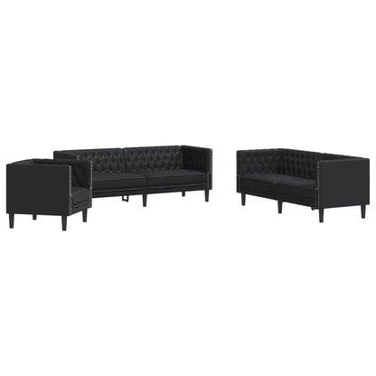 Set Divani Chesterfield 3pz Nero in Similpelle - homemem39