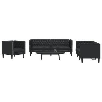 Set Divani Chesterfield 3pz Nero in Similpelle - homemem39