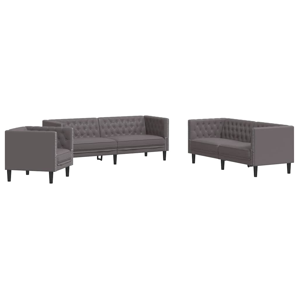 Set Divani Chesterfield 3pz Grigio in Similpelle | homemem39