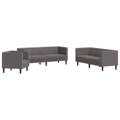 Set Divani Chesterfield 3pz Grigio in Similpelle | homemem39