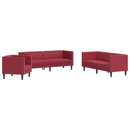 Sei Divani Chesterfield 3 pz Rosso Vino in Similpelle | homemem39
