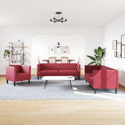 Sei Divani Chesterfield 3 pz Rosso Vino in Similpelle | homemem39