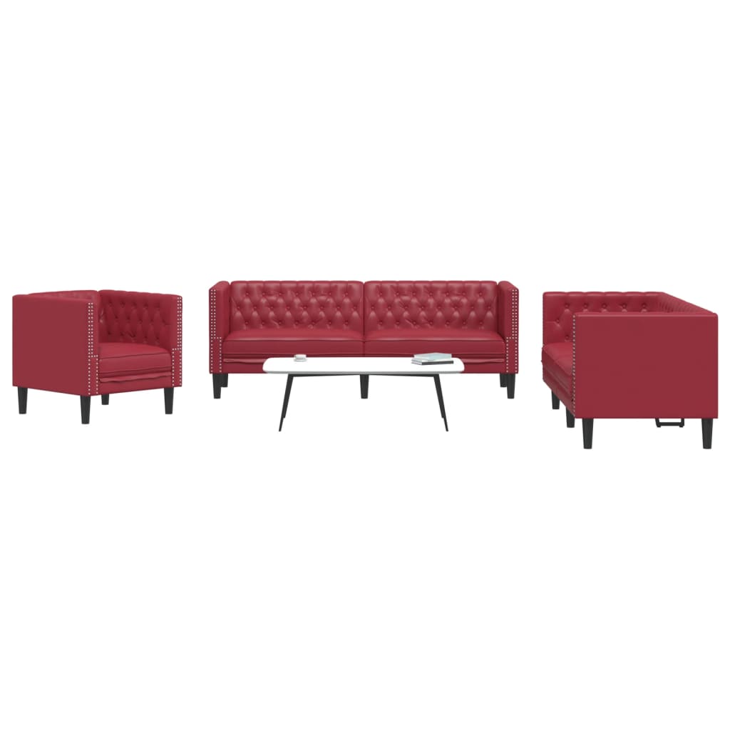 Sei Divani Chesterfield 3 pz Rosso Vino in Similpelle | homemem39
