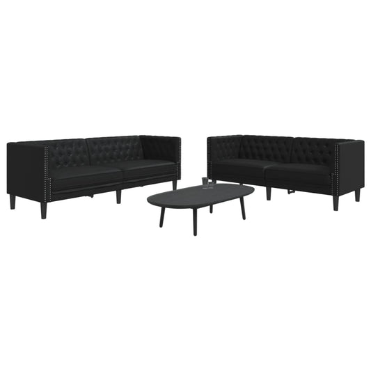 Set Divani Chesterfield 2pz Nero in Similpelle | homemem39