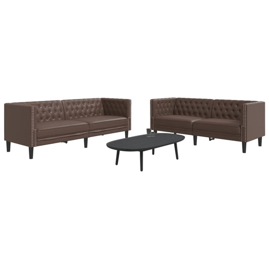 Set Divani Chesterfield 2pz Marrone in Similpelle | homemem39
