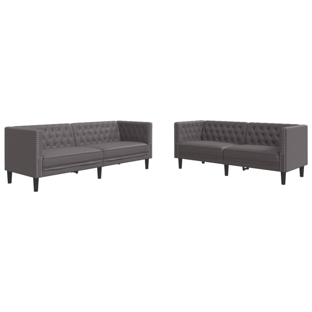 Set Divani Chesterfield 2pz Grigio in Similpelle | homemem39