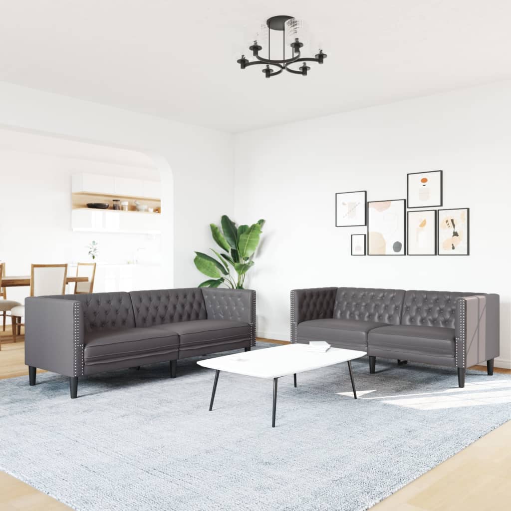 Set Divani Chesterfield 2pz Grigio in Similpelle | homemem39