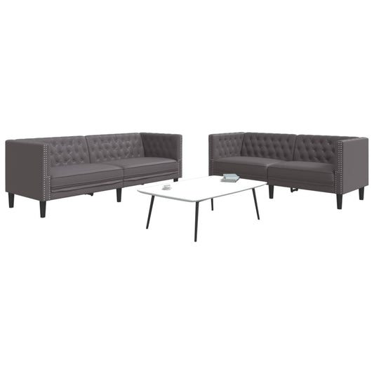 Set Divani Chesterfield 2pz Grigio in Similpelle | homemem39
