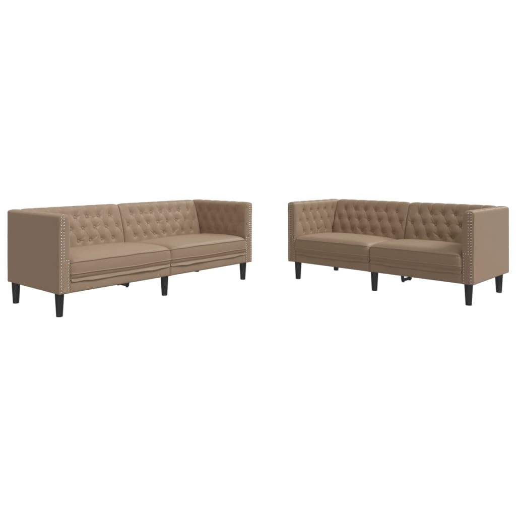Set Divani Chesterfield 2pz Cappuccino in Similpelle - homemem39