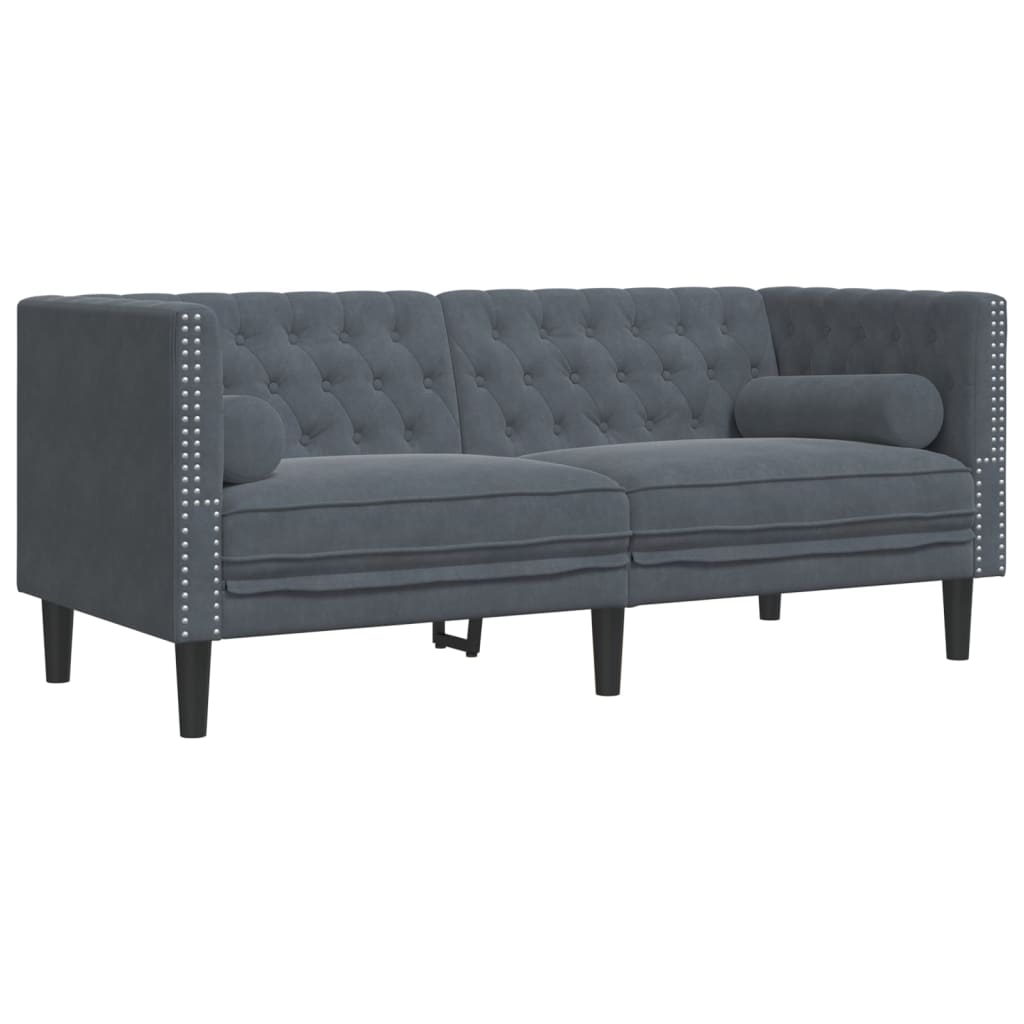 Set Divani Chesterfield 3pz con Cuscini Grigio Scuro Velluto | homemem39