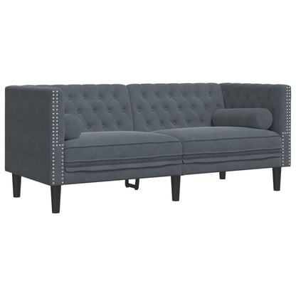 Set Divani Chesterfield 3pz con Cuscini Grigio Scuro Velluto | homemem39