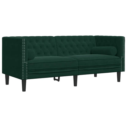 Set Divani Chesterfield 3pz con Cuscini Verde Scuro Velluto