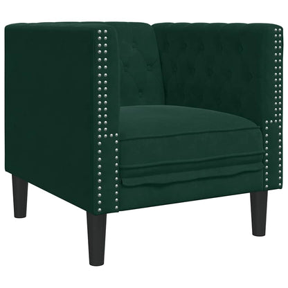Set Divani Chesterfield 3pz con Cuscini Verde Scuro Velluto