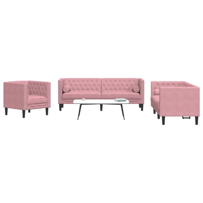 Set Divani Chesterfield 3pz con Cuscini Rosa Velluto | homemem39