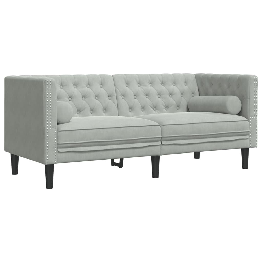 Set Divani Chesterfield 2pz con Cuscini Grigio Chiaro Velluto | homemem39