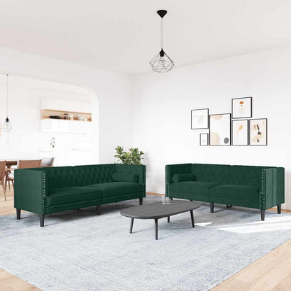 Set Divani Chesterfield 2pz con Cuscini Verde Scuro Velluto | homemem39