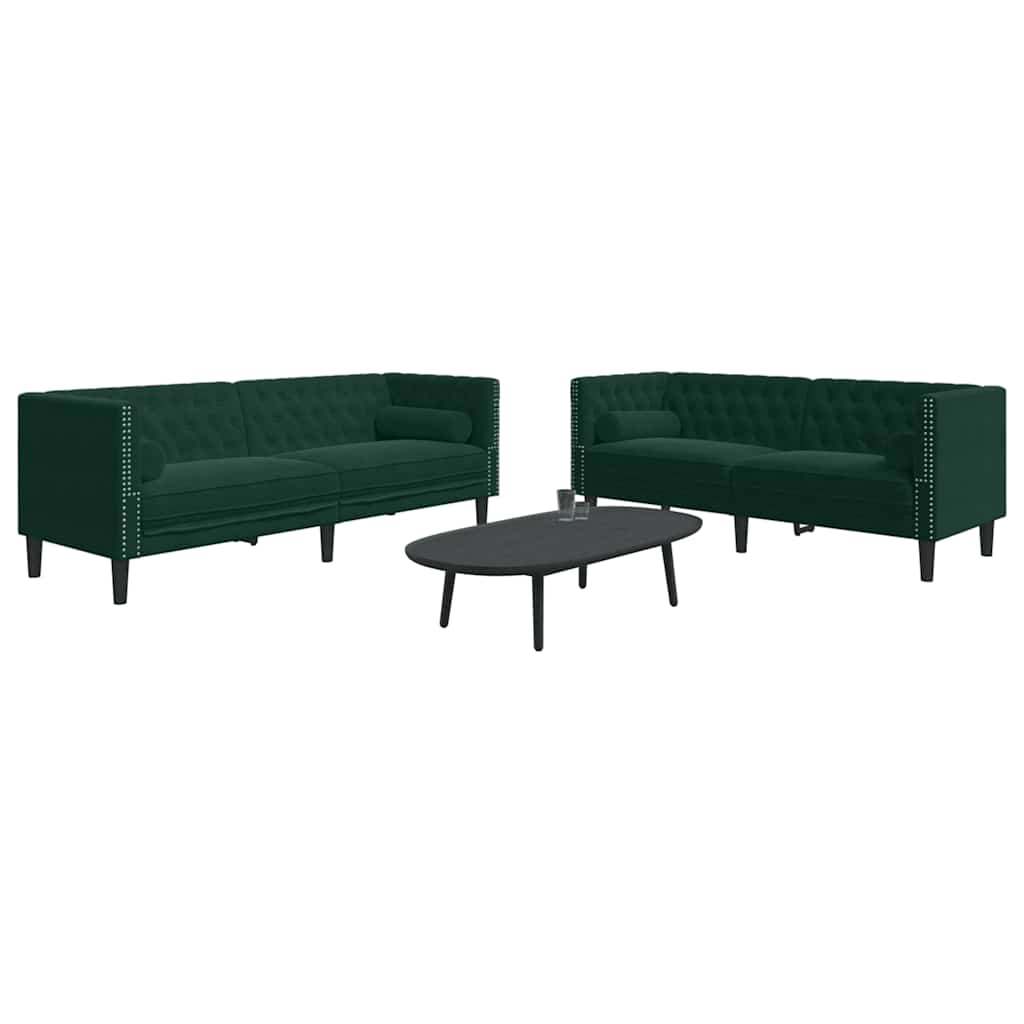 Set Divani Chesterfield 2pz con Cuscini Verde Scuro Velluto | homemem39