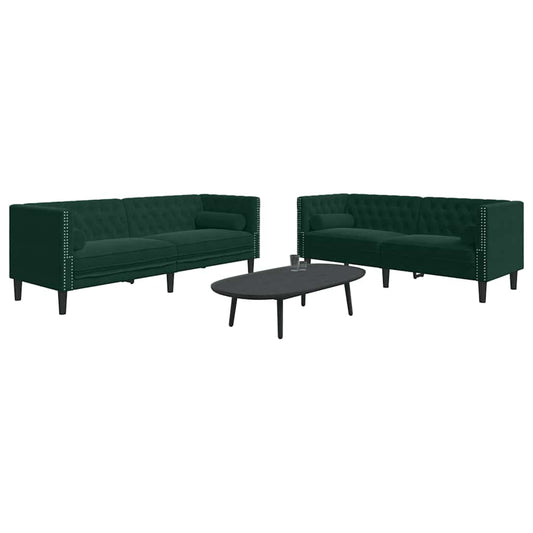 Set Divani Chesterfield 2pz con Cuscini Verde Scuro Velluto | homemem39
