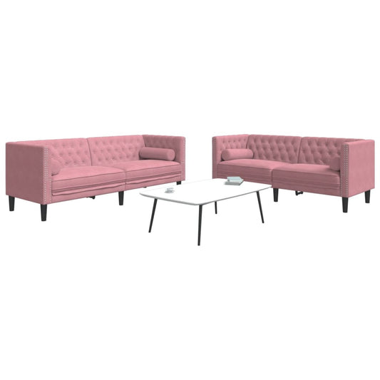 Set Divani Chesterfield 2pz con Cuscini Rosa Velluto | homemem39