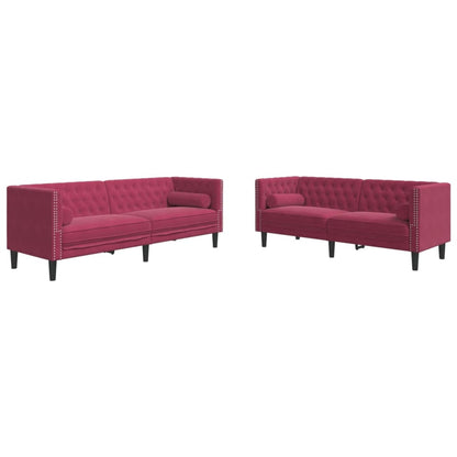 Set Divani Chesterfield 2pz con Cuscini Rosso Vino Velluto | homemem39