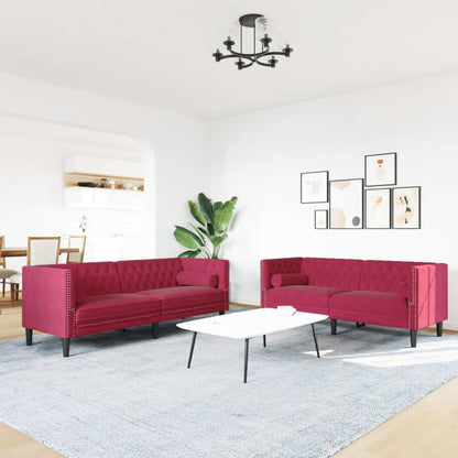 Set Divani Chesterfield 2pz con Cuscini Rosso Vino Velluto | homemem39