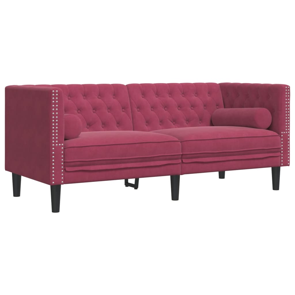 Set Divani Chesterfield 2pz con Cuscini Rosso Vino Velluto | homemem39