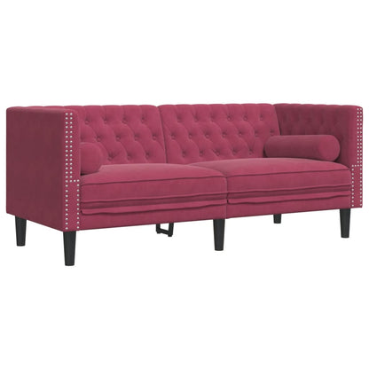 Set Divani Chesterfield 2pz con Cuscini Rosso Vino Velluto | homemem39