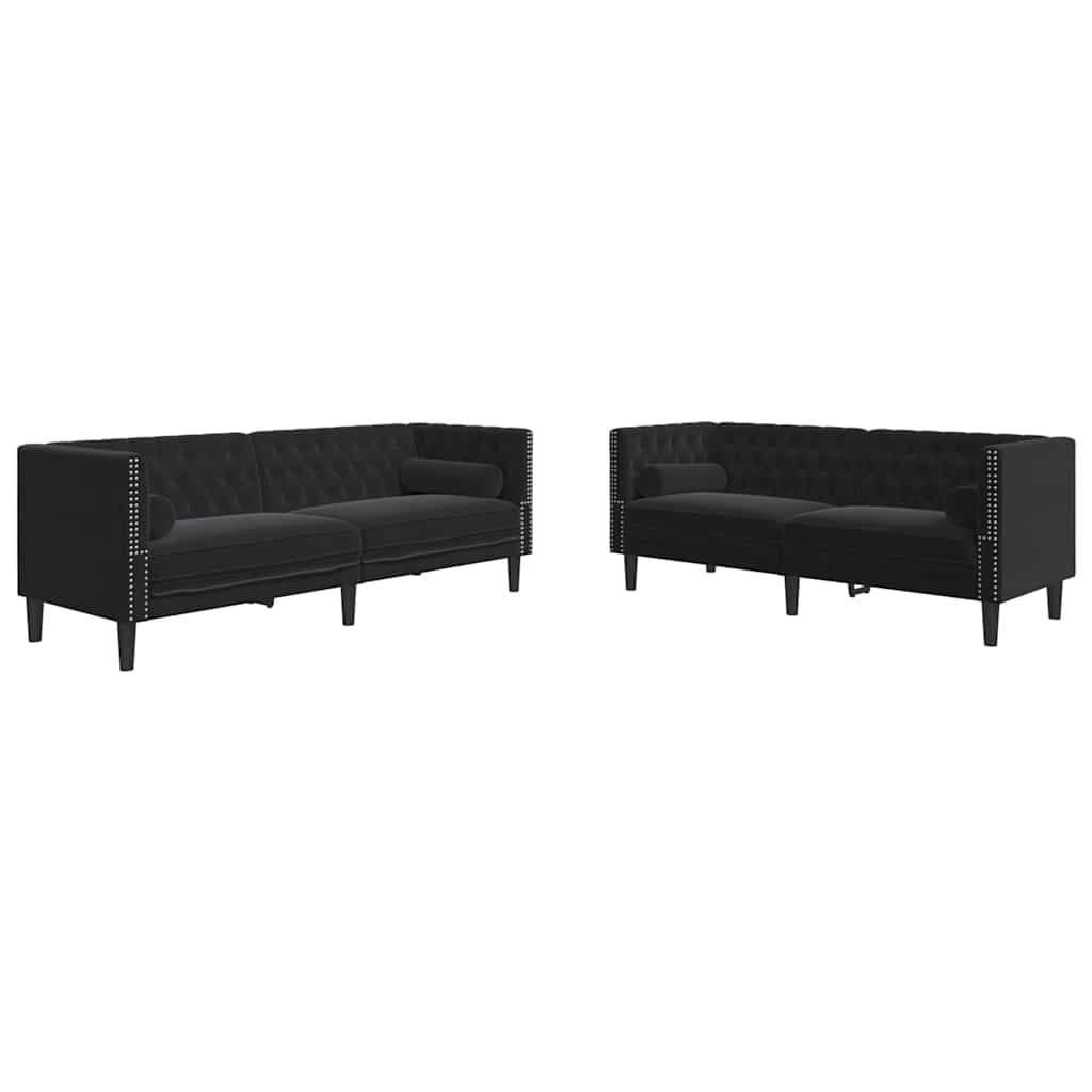 Set Divani Chesterfield 2pz con Cuscini Nero Velluto | homemem39