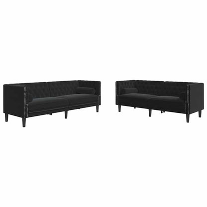 Set Divani Chesterfield 2pz con Cuscini Nero Velluto | homemem39