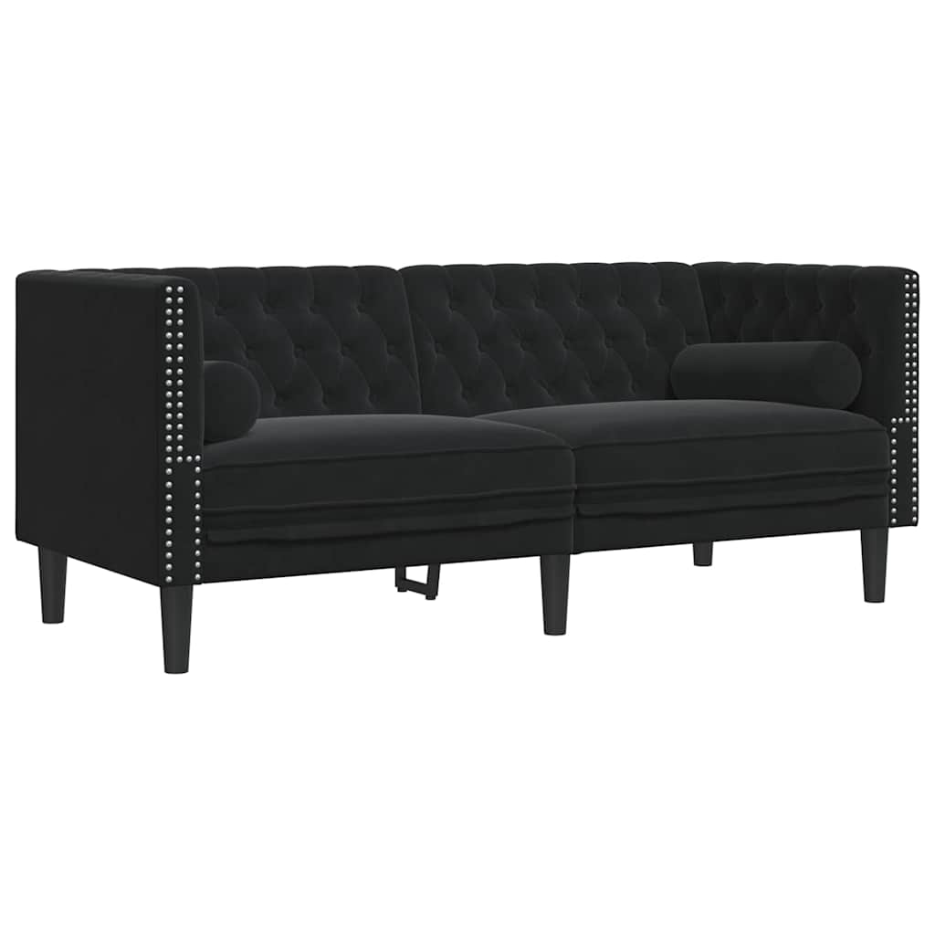 Set Divani Chesterfield 2pz con Cuscini Nero Velluto | homemem39