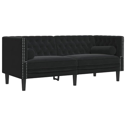 Set Divani Chesterfield 2pz con Cuscini Nero Velluto | homemem39
