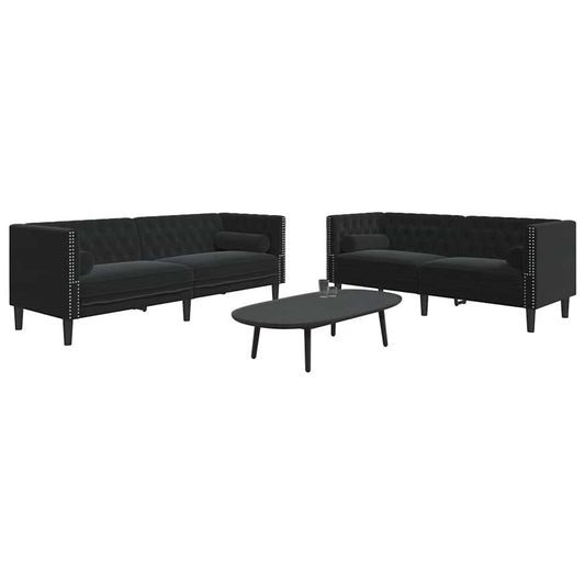 Set Divani Chesterfield 2pz con Cuscini Nero Velluto | homemem39