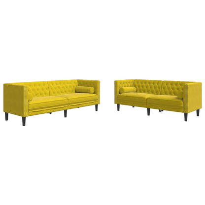 Set Divani Chesterfield 2pz con Cuscini Giallo Velluto - homemem39