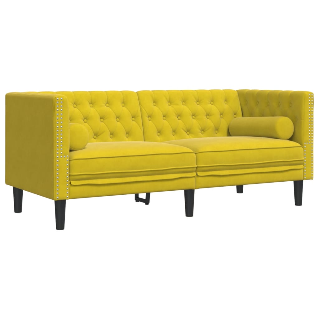 Set Divani Chesterfield 2pz con Cuscini Giallo Velluto - homemem39