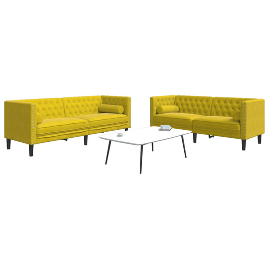 Set Divani Chesterfield 2pz con Cuscini Giallo Velluto - homemem39