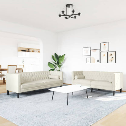 Set Divani Chesterfield 2pz con Cuscini Crema Velluto - homemem39