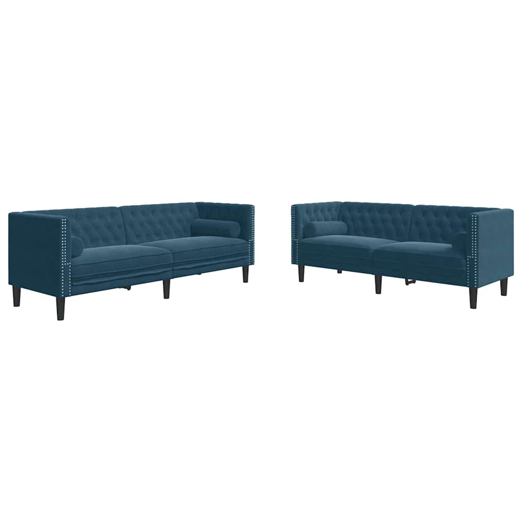 Set Divani Chesterfield 2pz con Cuscini Blu Velluto | homemem39