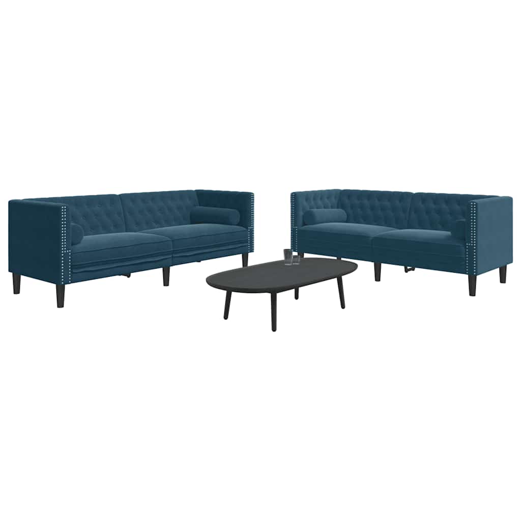 Set Divani Chesterfield 2pz con Cuscini Blu Velluto | homemem39
