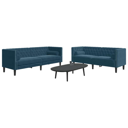 Set Divani Chesterfield 2pz con Cuscini Blu Velluto | homemem39