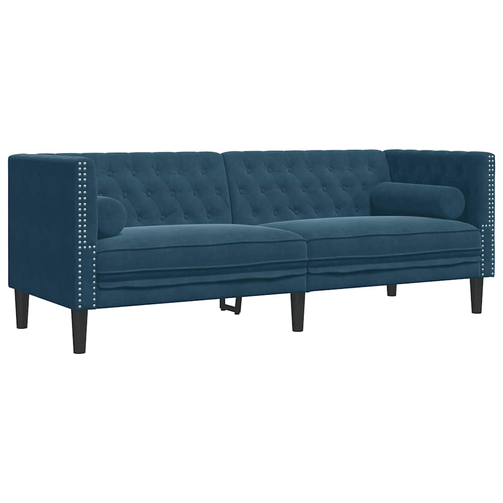 Set Divani Chesterfield 2pz con Cuscini Blu Velluto