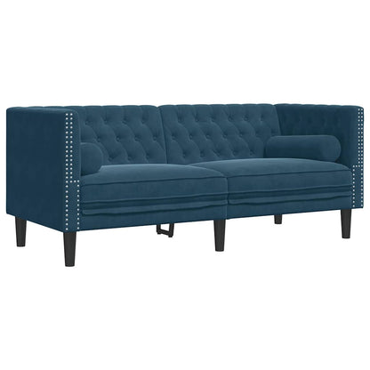 Set Divani Chesterfield 2pz con Cuscini Blu Velluto | homemem39