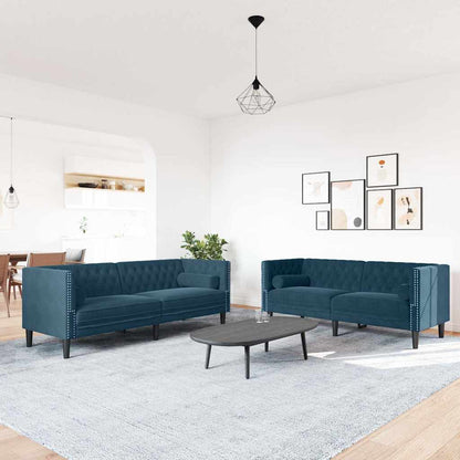 Set Divani Chesterfield 2pz con Cuscini Blu Velluto | homemem39