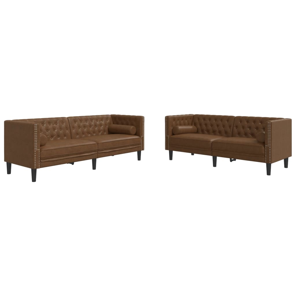 Divani Chesterfield 2pz Cuscini Marrone Similpelle Scamosciata | homemem39
