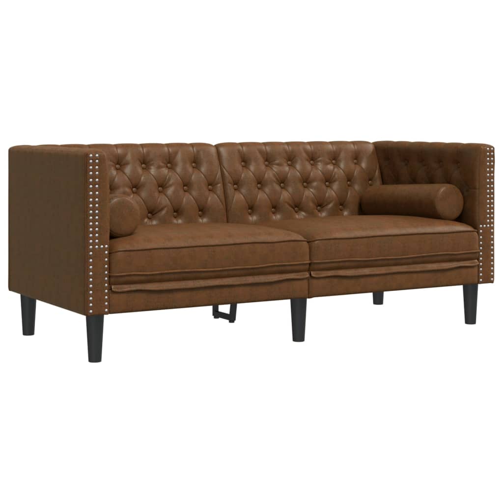 Divani Chesterfield 2pz Cuscini Marrone Similpelle Scamosciata | homemem39