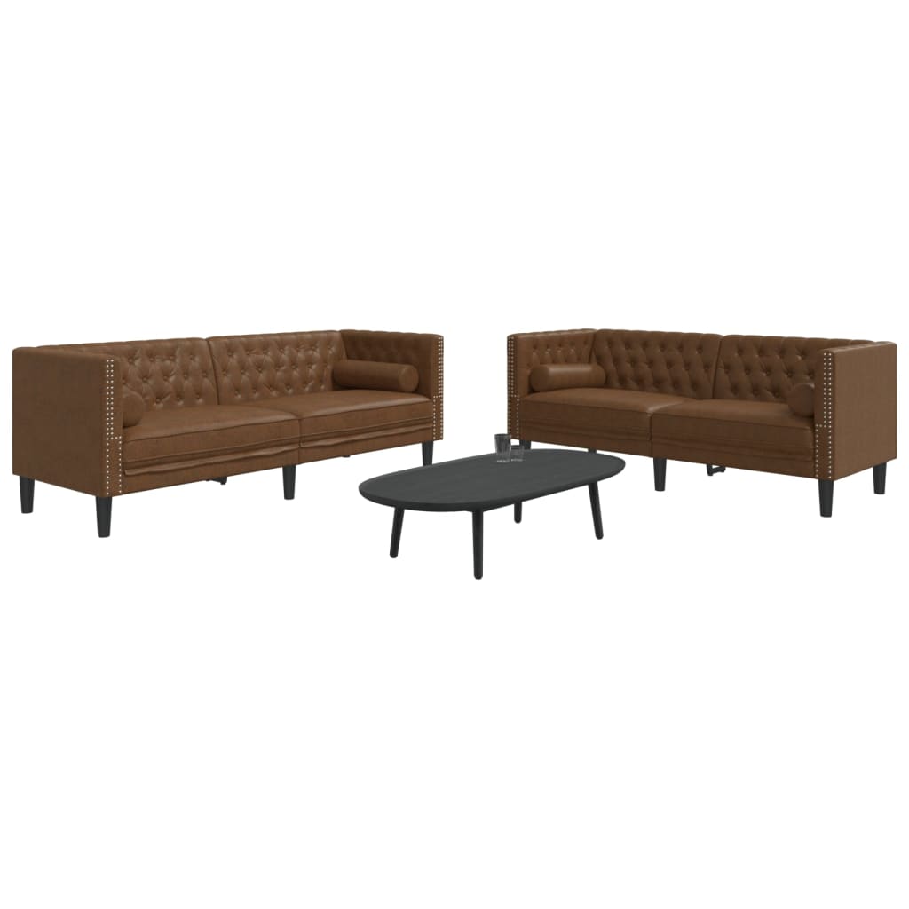 Divani Chesterfield 2pz Cuscini Marrone Similpelle Scamosciata | homemem39