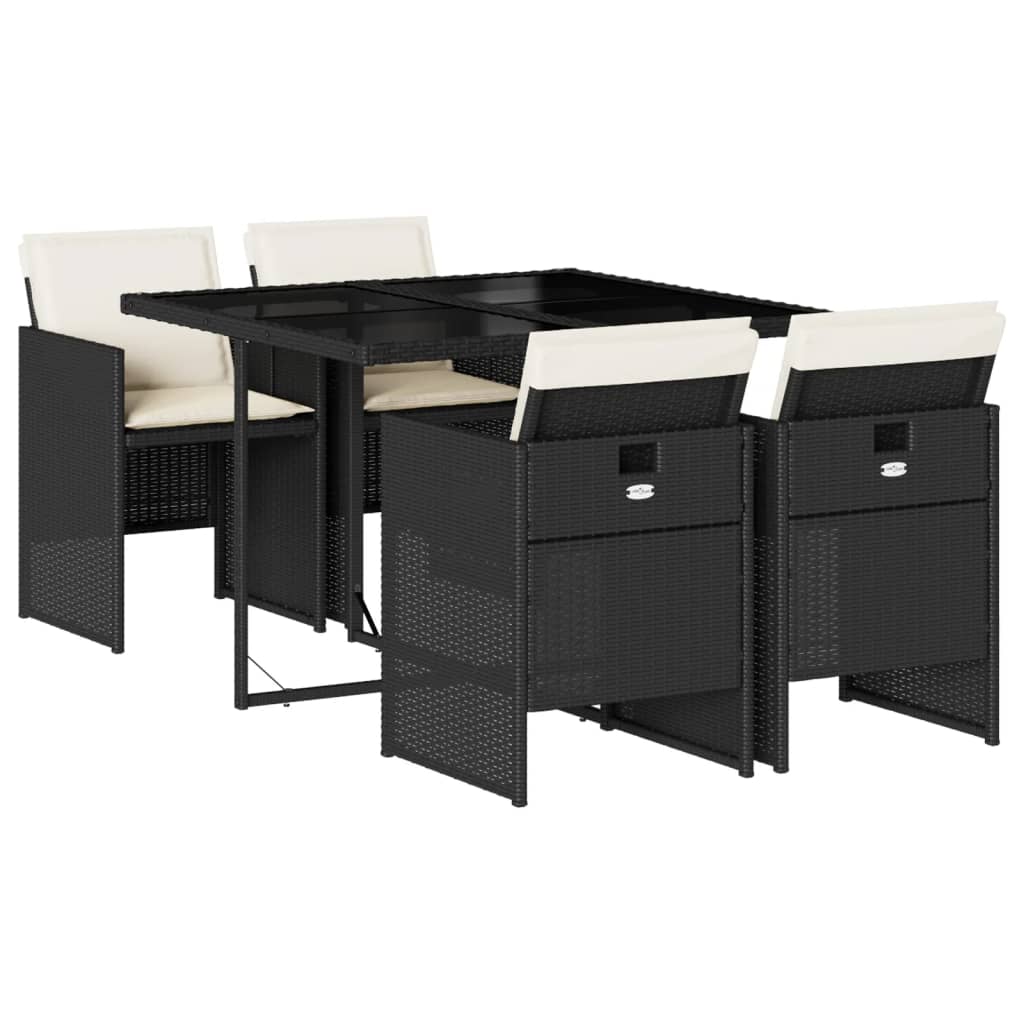 Set da Pranzo da Giardino 5 pz Nero con Cuscini in Polyrattan - homemem39