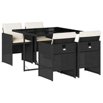 Set da Pranzo da Giardino 5 pz Nero con Cuscini in Polyrattan - homemem39