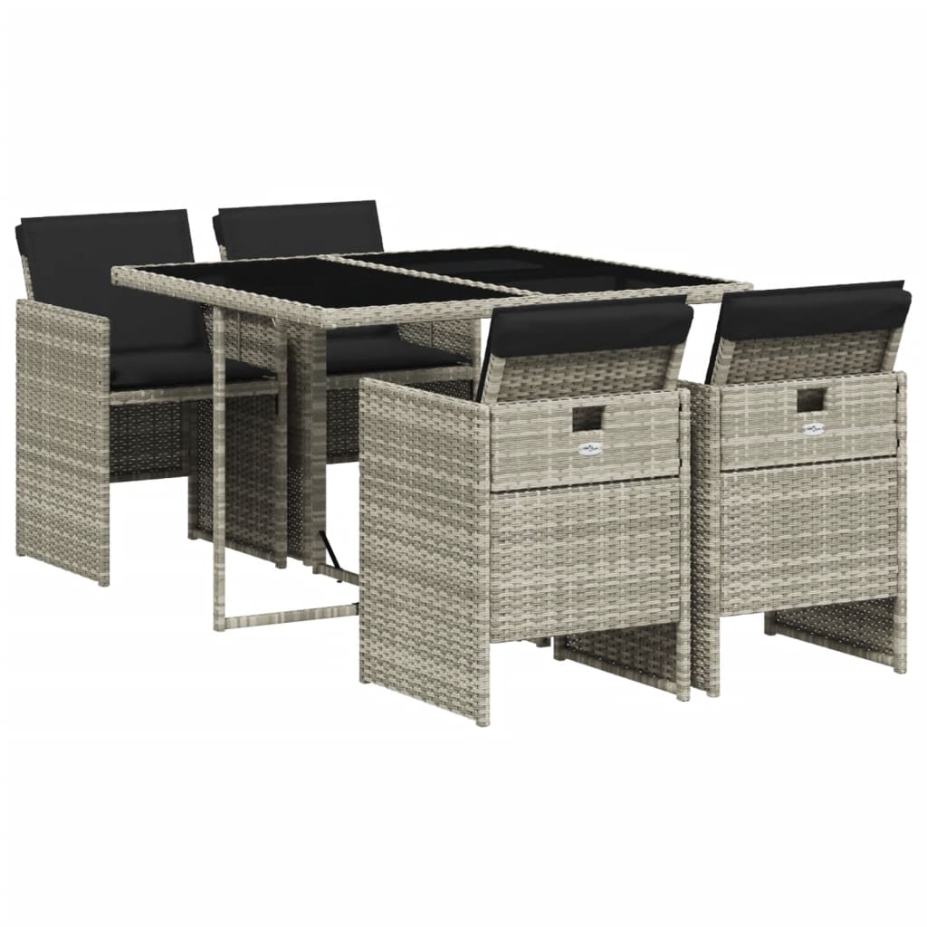 Set Pranzo da Giardino 5pz con Cuscini Grigio Chiaro Polyrattan - homemem39