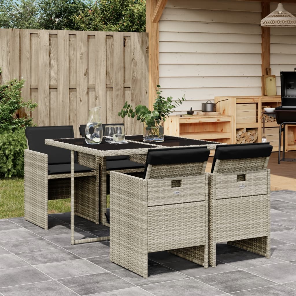 Set Pranzo da Giardino 5pz con Cuscini Grigio Chiaro Polyrattan - homemem39